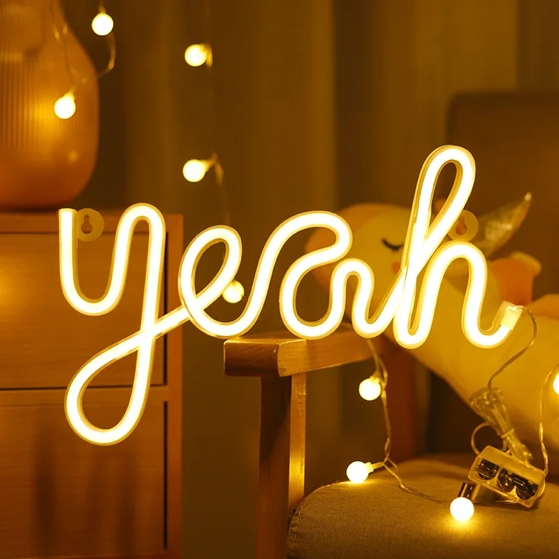 Yeah LED Neon Sign, USB Battery Powered Neon Light Sign for Wall Decor, Light Up Open Sign for Business Shop Bar Coffee Store