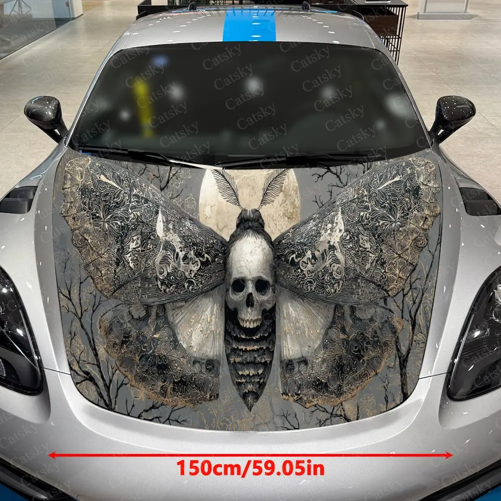 Pegatinas artísticas para capó de coche con calavera de mariposa vintage: envoltura de vinilo autoadhesiva, impermeable y duradera, decorar y proteger tu
