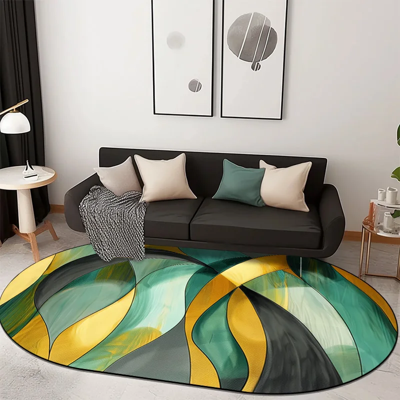 Elliptic Carpet Living Room Modern Geometry Decor Rug Light Luxury Home Soft Floor Mat Sofa Swivel Chair Oval Rug Anti-slip