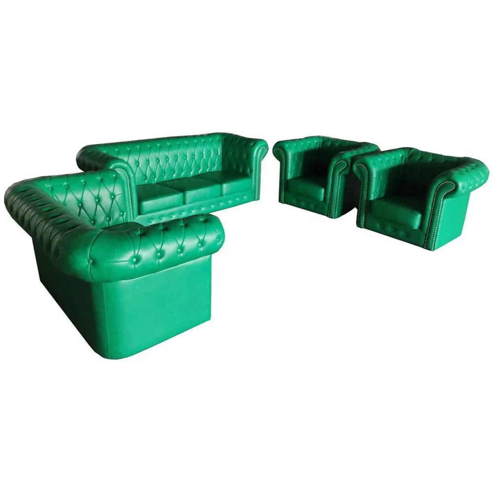 # Green Leather Sofa Solid Wood Frame Soft And Genuine Material For Hotel Club Living Room Home Furniture
