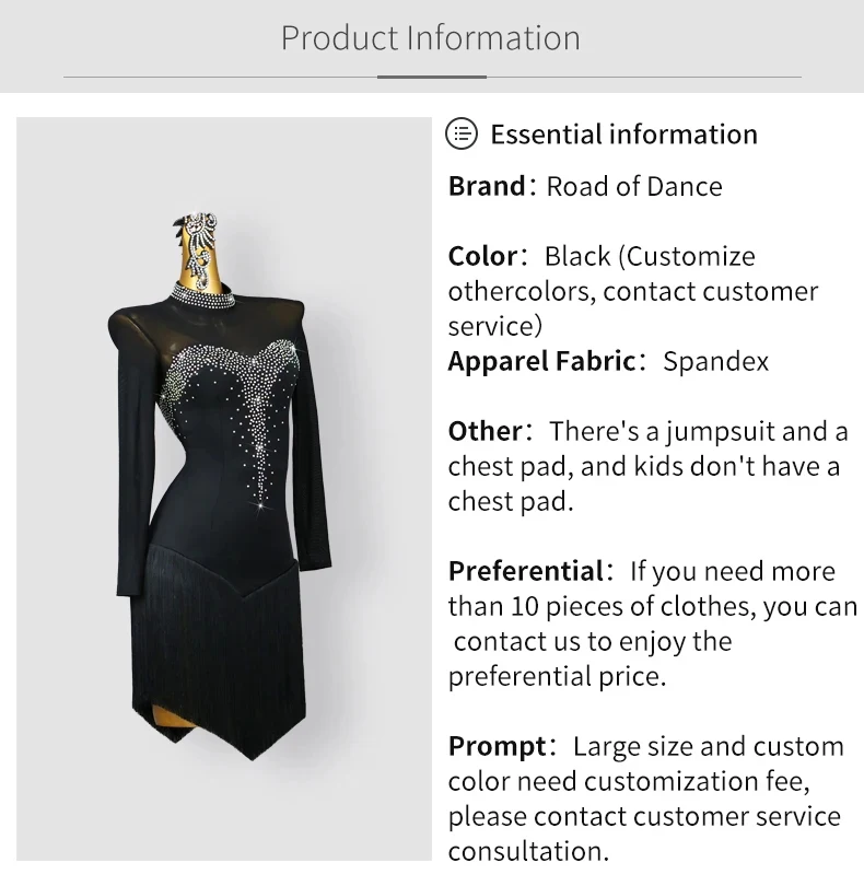 Lateinamerikanisches Kleid, Damen-Übungskleidung, Ballsaal-Tanz, für Erwachsene, Partys, Kabarett, Wettbewerbsanzug, Sportkleid, Mädchen, lange Ärmel, Kostüm – Detail 3