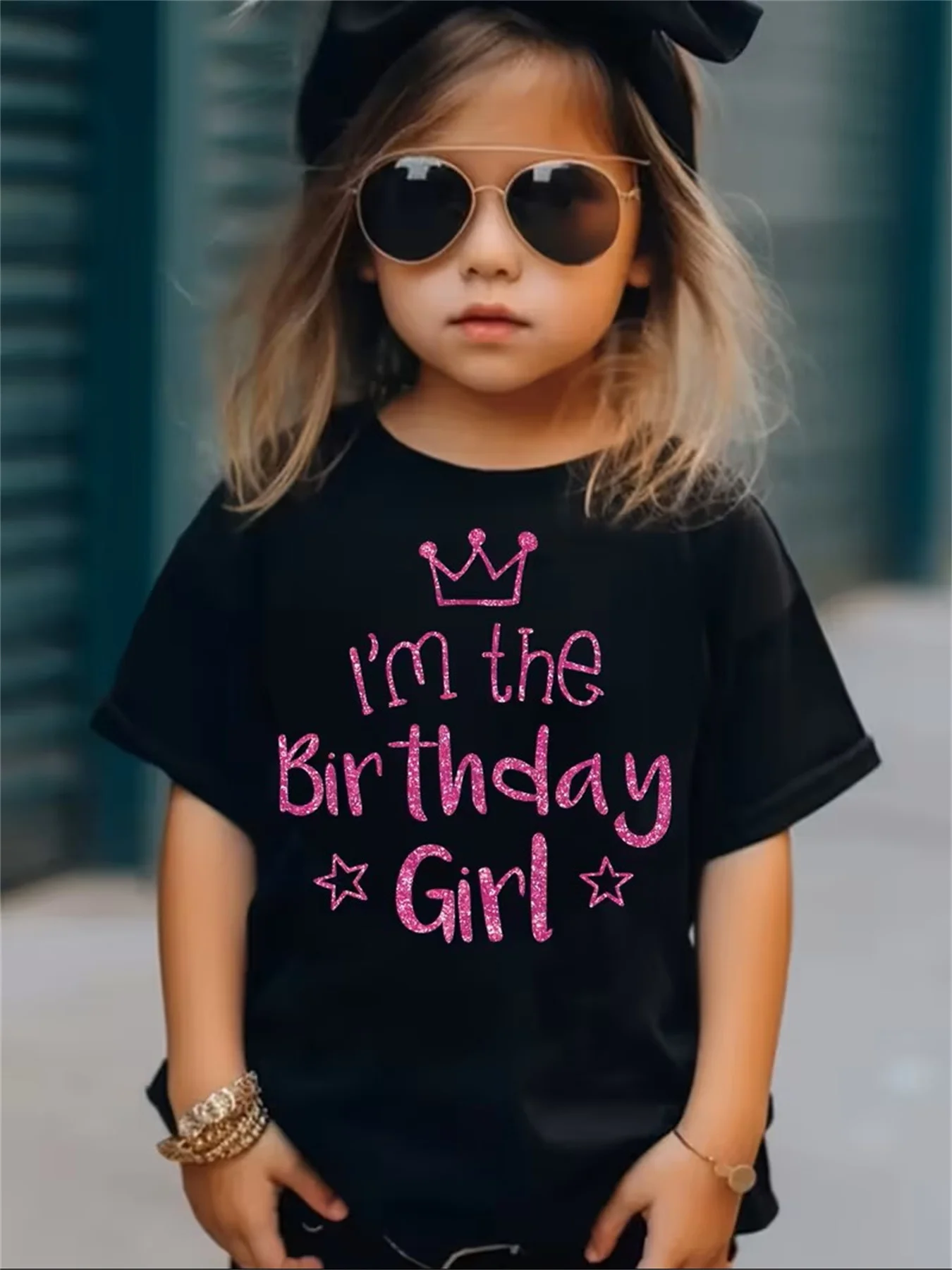 

Наряд для дня рождения для девочек — футболка «I'm the Birthday Girl» с принтом короны и воздушных шаров, мягкий эластичный вязаный топ для девочек