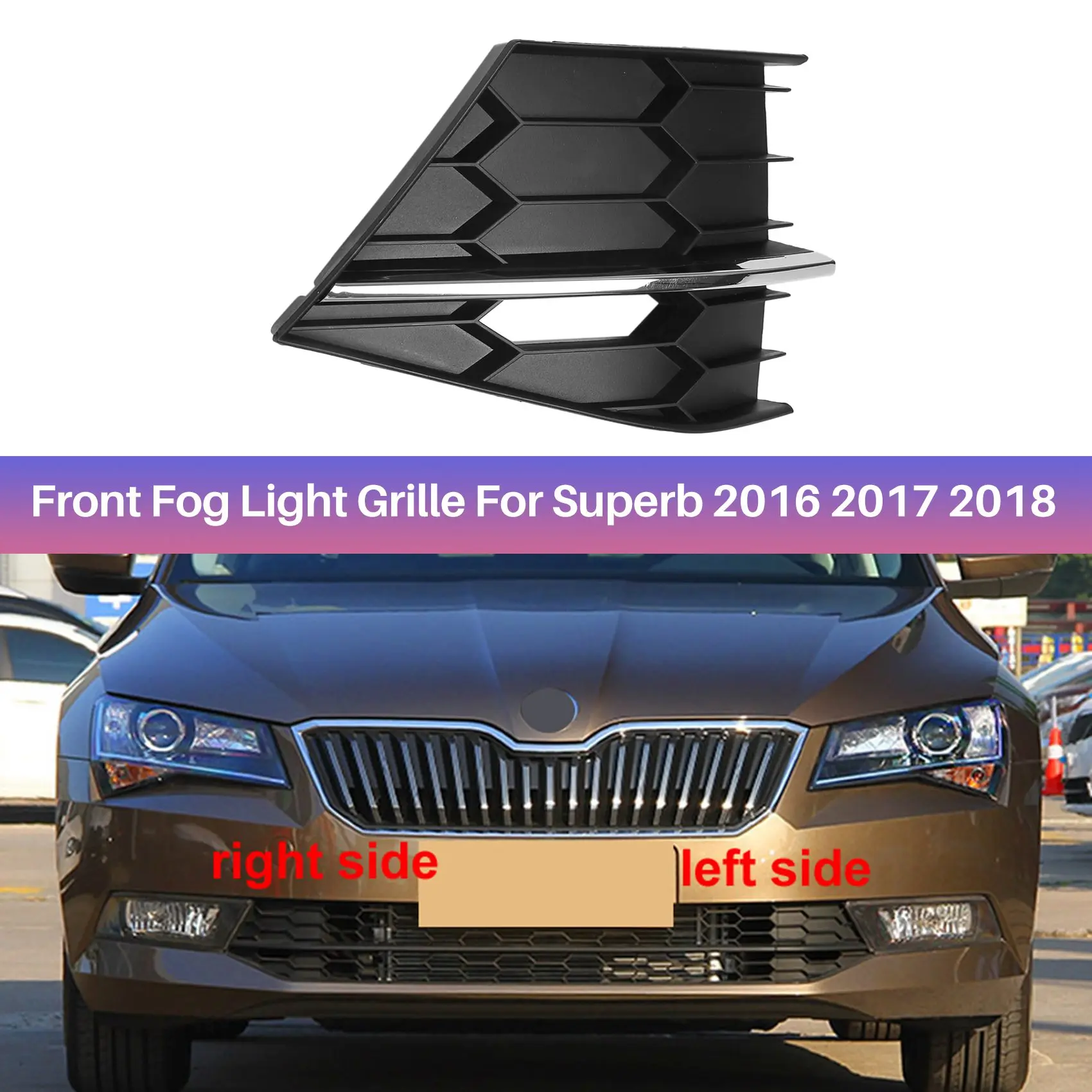 Car Right Fog Light Grille Cover Fog Light Cover Trim for Skoda Superb 2016 2017 2018 Front Bumper Grille