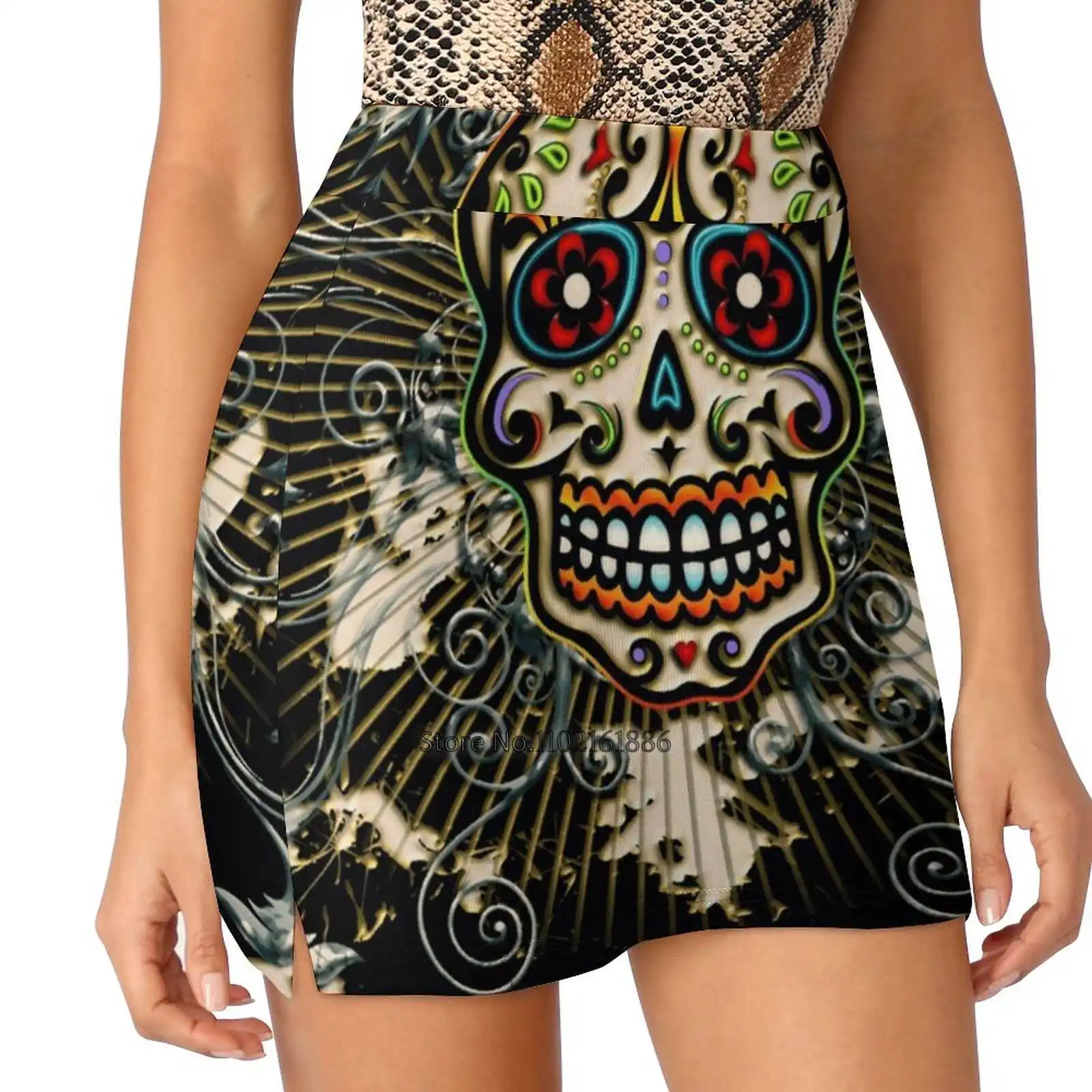 Day Of The Dead Summer Women'Sshorts Skirt 2 In 1 Fitness Yoga Skirt Tennis Skirts Dias De Los Muertos Mexican Skull Sugar