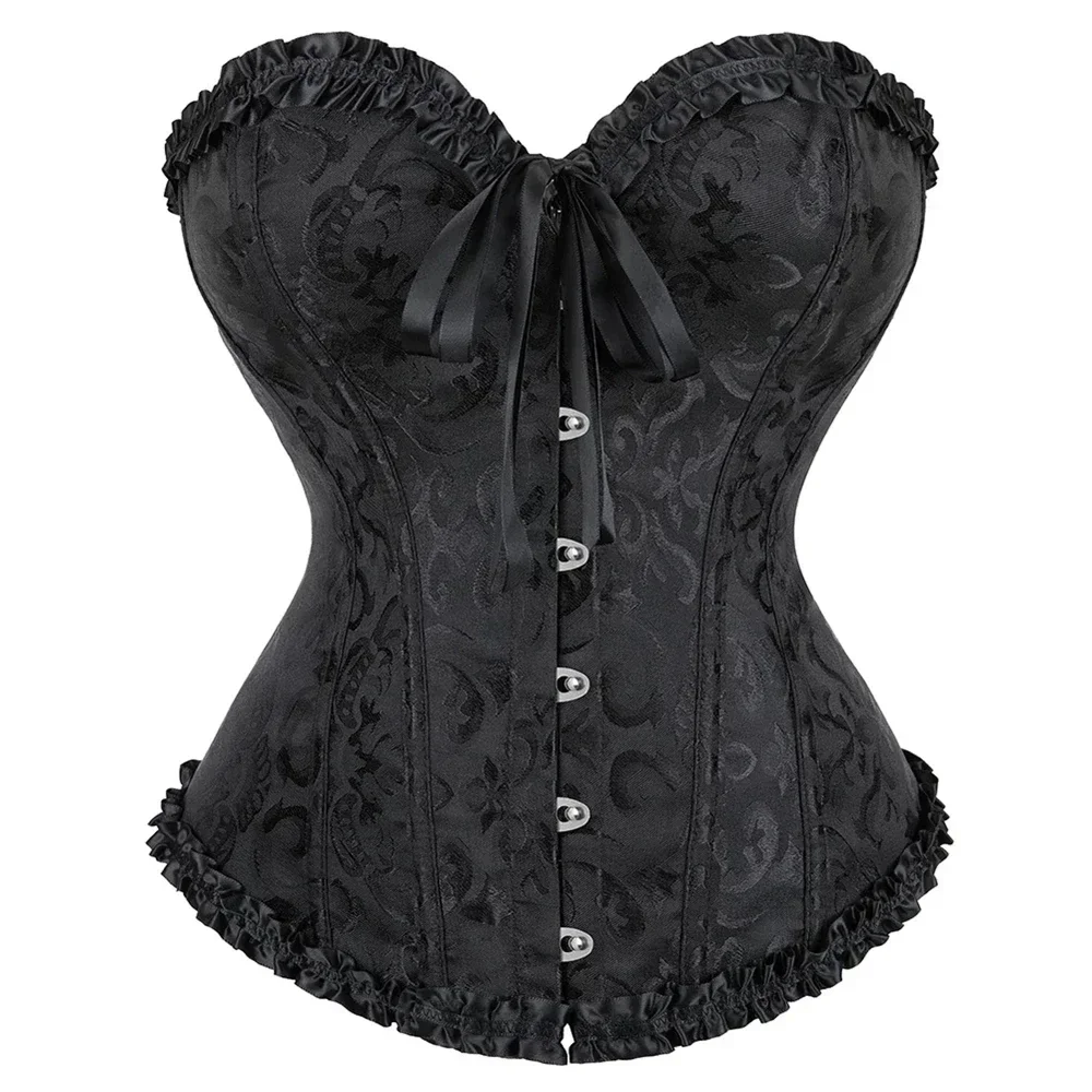 Sexy Bustiers And Corsets Floral Lace Tops For Women Vintage Corset Gothic Overbust Satin Jacquard Korsett