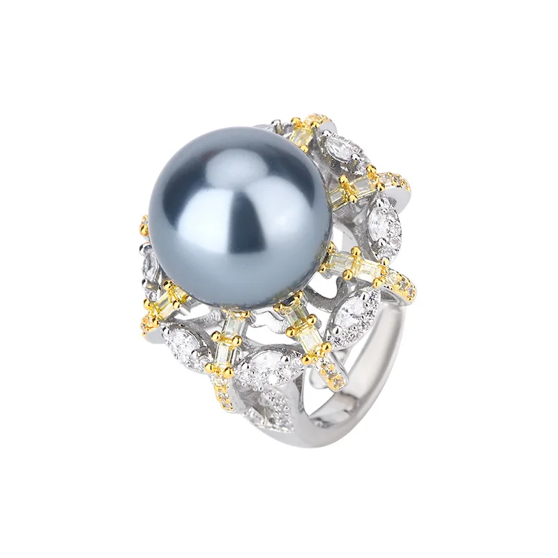 Pearl Ring Jewelry Natural Australian White Pearl South Sea Pearl Vintage Two-tone Electroplated Women's High-end