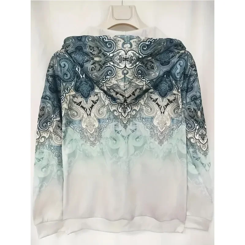 Sweater Hoodie Wanita Ukuran Besar 1XL-5XL, Lengan Panjang, Motif Cetak, Kantong Kanguru, Hangat, Kasual, Longgar, Musim Gugur
