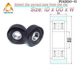 1pcs 15 mm Shaft Hole 43 mm Diameter Polyurethane Covered Bearing PU620243-15 PU Coated Mute Roller PU6202 Rubber Flat Pulley