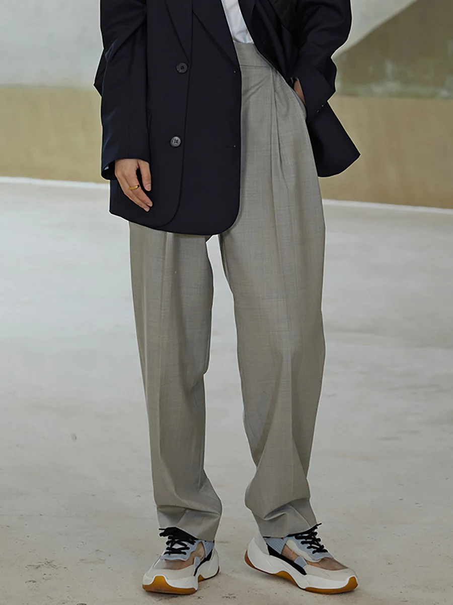 

High Waist Wide Leg Casual Pants Women's Spring Autumn Woolen Precision Spun Suit Pants Comfortable Loose Fit Office Sle