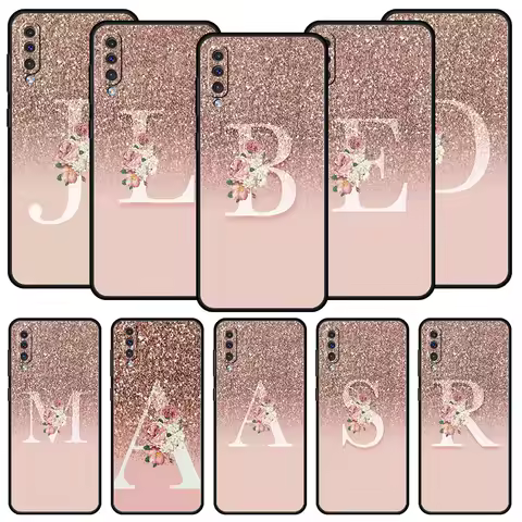 Letter Pink Shiny M R Case For Samsung A54 A52 A24 A14 A50 A70 A10 A30 A40 A20S A20E A06 A12 A22 A34 A42 A32 5G A04s A16 Cover
