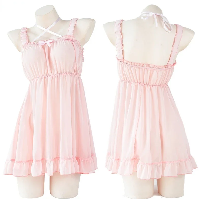 

Cosplay 2024 Anime Girl Lolita Girl Chiffon Dress Unifrom Women Pink Pure Nightdress Pajamas Outfits Costumes Halloween Dress Up