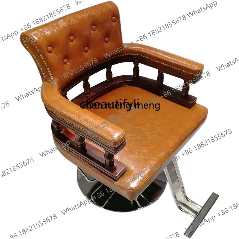 zS173Barber shop chair Hair salon special solid wood retro hair cutting, lifting and rotating hair salon chair