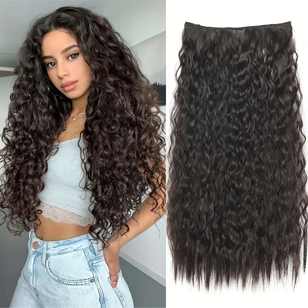 

22inch Corn Curly Wavy Hair Extensions Synthetic wigs 5-clips One-piece Clip In Extensions water wave women Hair accessories