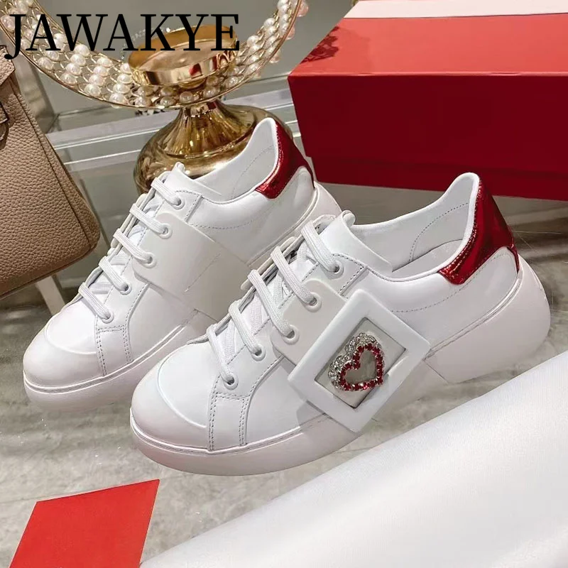 Leather Sneakers Women Trends 2023 Thick Bottom Popular Autumn Lace up Leather Shoes Women\'s shoes Trainers Walking Runner