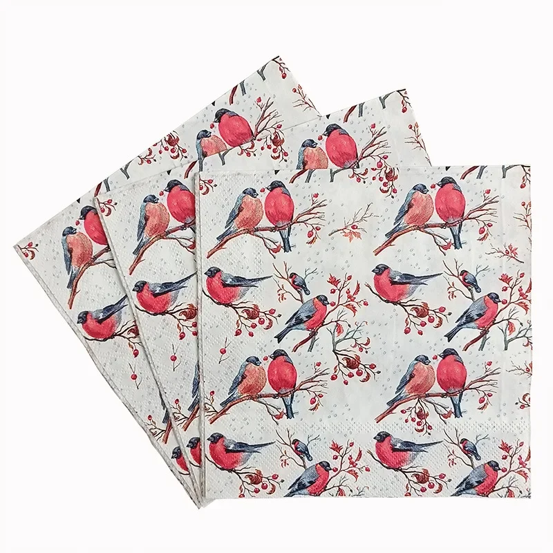 10/20pcs 33cm 2-Ply Colourful Printed Napkins Red Magpie Branch Disposable Wine Glass Flower Paper Placemat DIY Decoupage