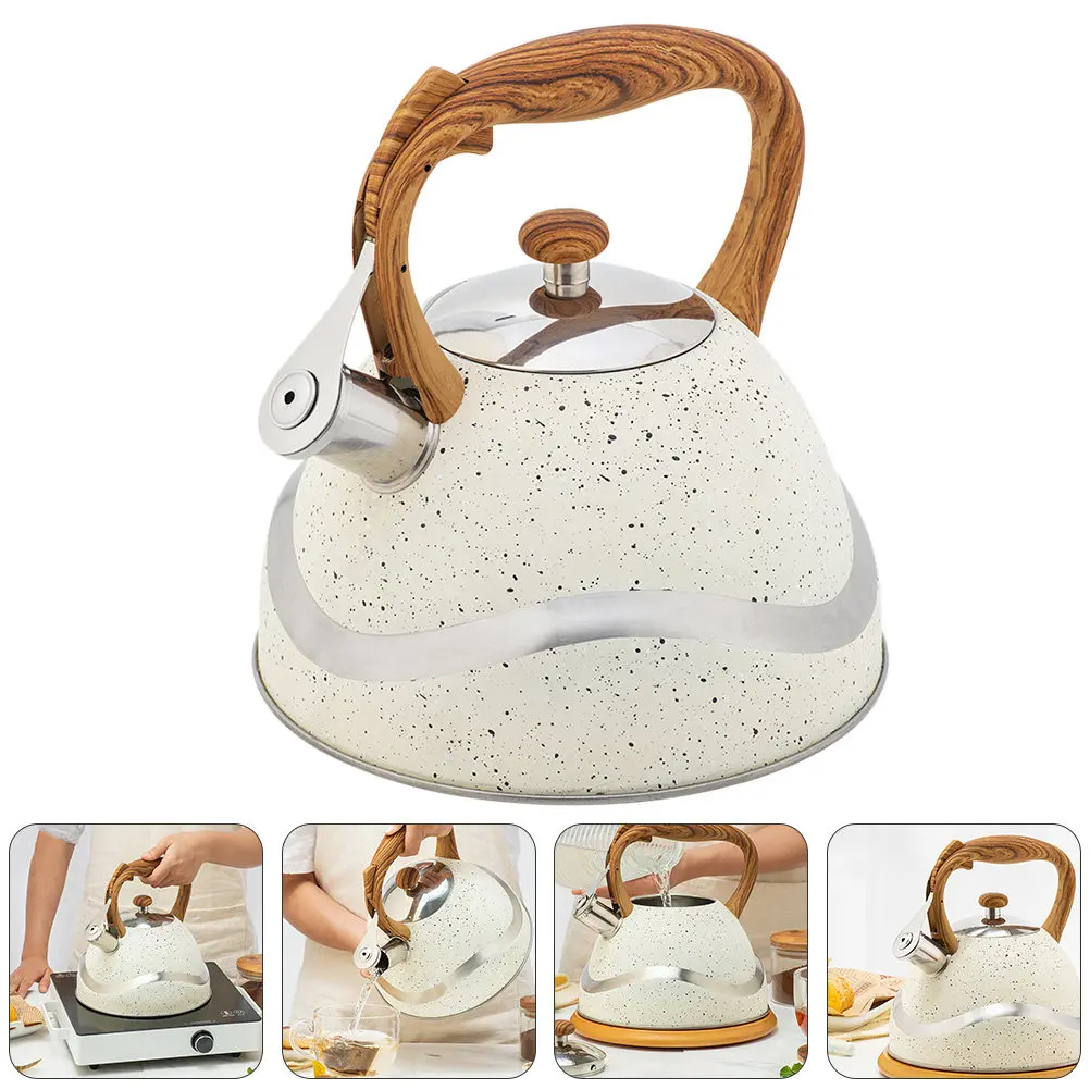 

Чайник со свистком 3 л, из нержавеющей стали, с деревянной ручкой, портативный, для дома, термостойкий, для индукционных и газовых плит, 1 шт.