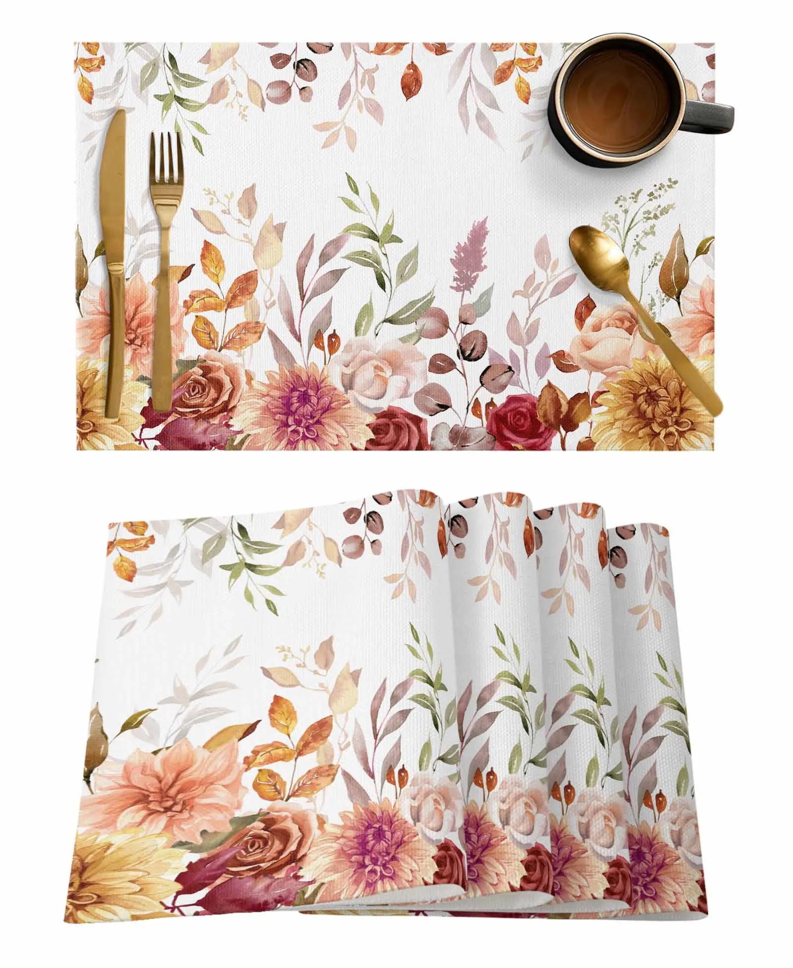 Autumn Leaves Flowers Plants Table Mat Wedding Holiday Party Dining Table Placemat Kitchen Accessories Table Napkin