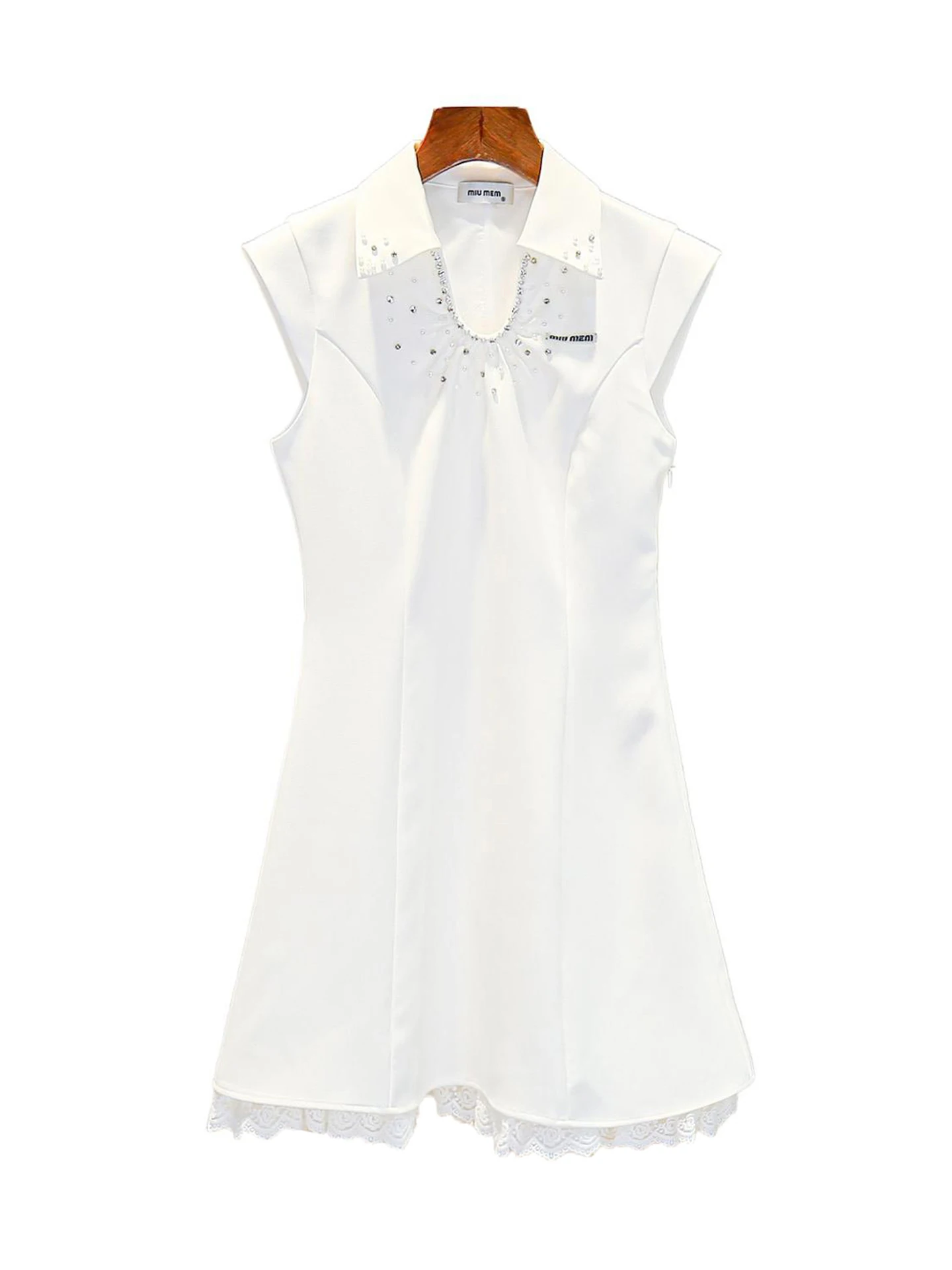 Luksusowa letnia damska kamizelka z koronkowym kołnierzykiem wysadzanym diamentami Dr Diamond, spódnica Dr Ele Commute Sle o wysokim stanie i kroju litery A.