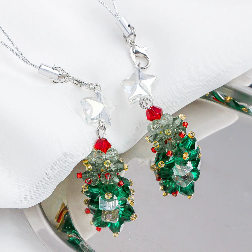 2/6 قطعة شجرة عيد الميلاد الشتوية سحر مطرز كريستال قلادة DIY بها بنفسك الأقراط اليدوية قلادة مجوهرات هدايا اكسسوارات الإمدادات