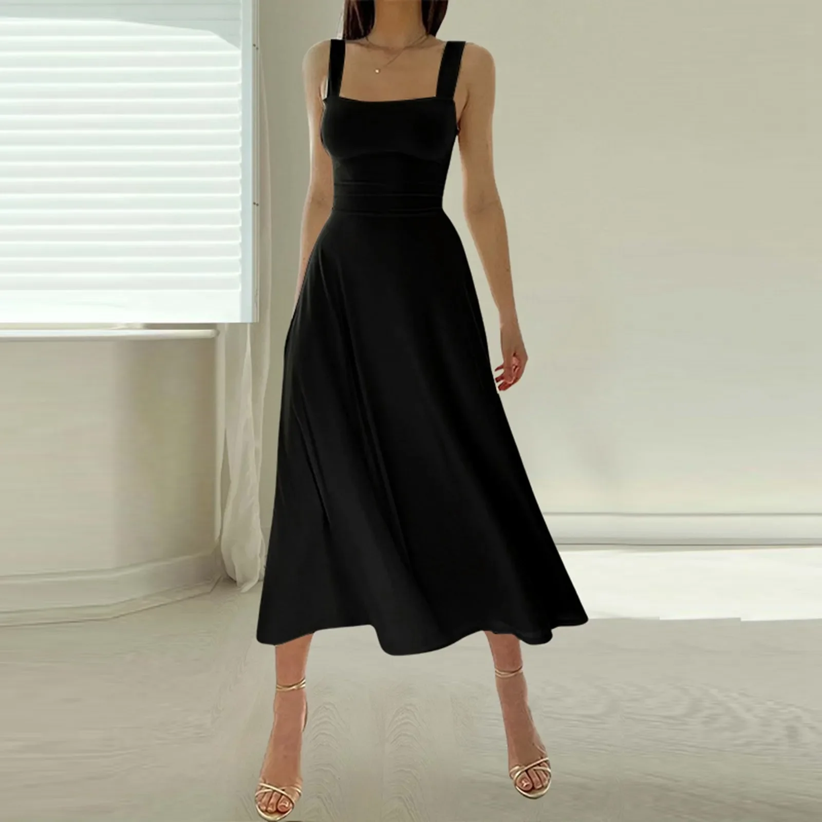 

Customized Sexy Dresses For Women Summer 2024 Evening Party Elegant Camisole Dress Casual Strappy Square Collar Dress Vestidos