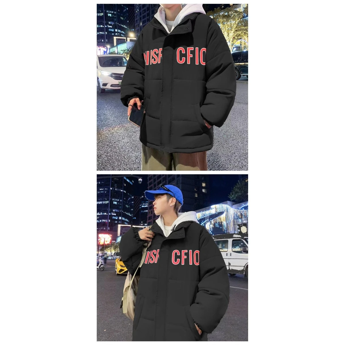 

New 2024 Men's Thiened Winter Cotton Jaet Warm Casual Spor Trendy Outerwear Polyester Filled Long Sve Zipper Closure