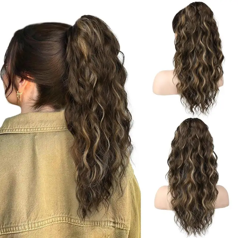 Synthetic Water Wave Long Curly Hair Claw Clip Ponytail Black Blonde Heat Resistant Fiber Fluffy Messy Ponytail Hair Extensions
