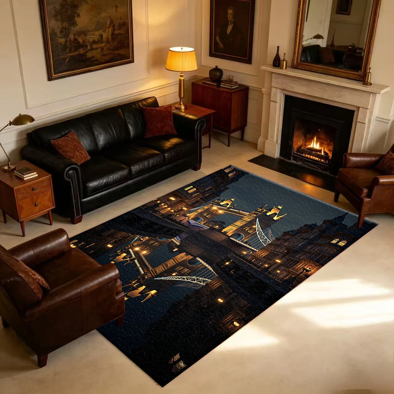 London Tower Bridge Nighttime Illuminated Cityscape Carpet Non-Slip Floor Mat