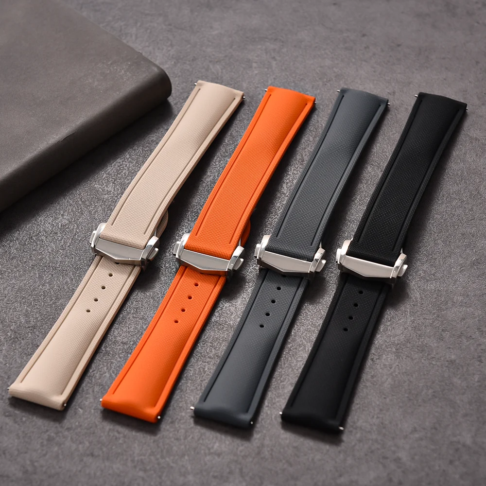 Fit For Cartier Tank Santos Omega Swatch Universal 20mm 21mm 22mm Quick Release FKM Rubber Watch Strap With Omega Folding Buckle