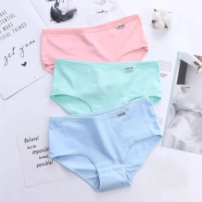 3 pçs/lote plus size calcinha feminina cuecas de algodão meninas cor sólida sexy lingeries shorts respirável underpant feminino