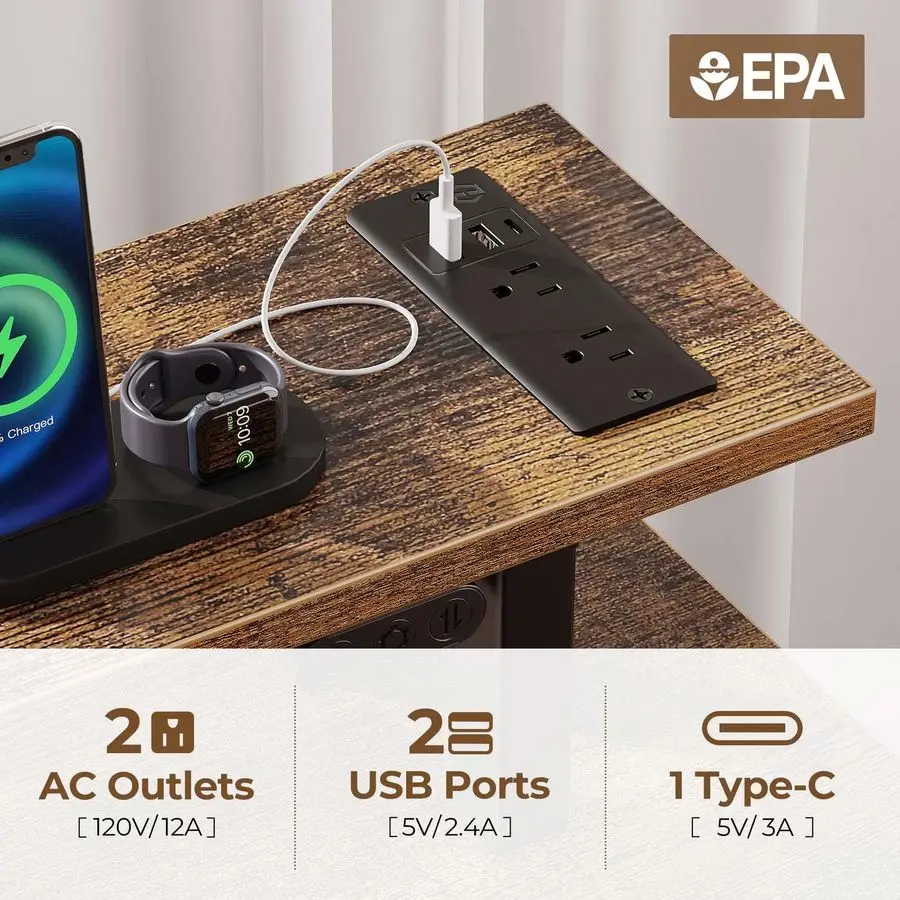 Computer Desk 47.2 with LED Lights amp Power Outlets, Home Office Desk with 4 Drawers, Writing Desk with Keyboard Tray, Study Ta