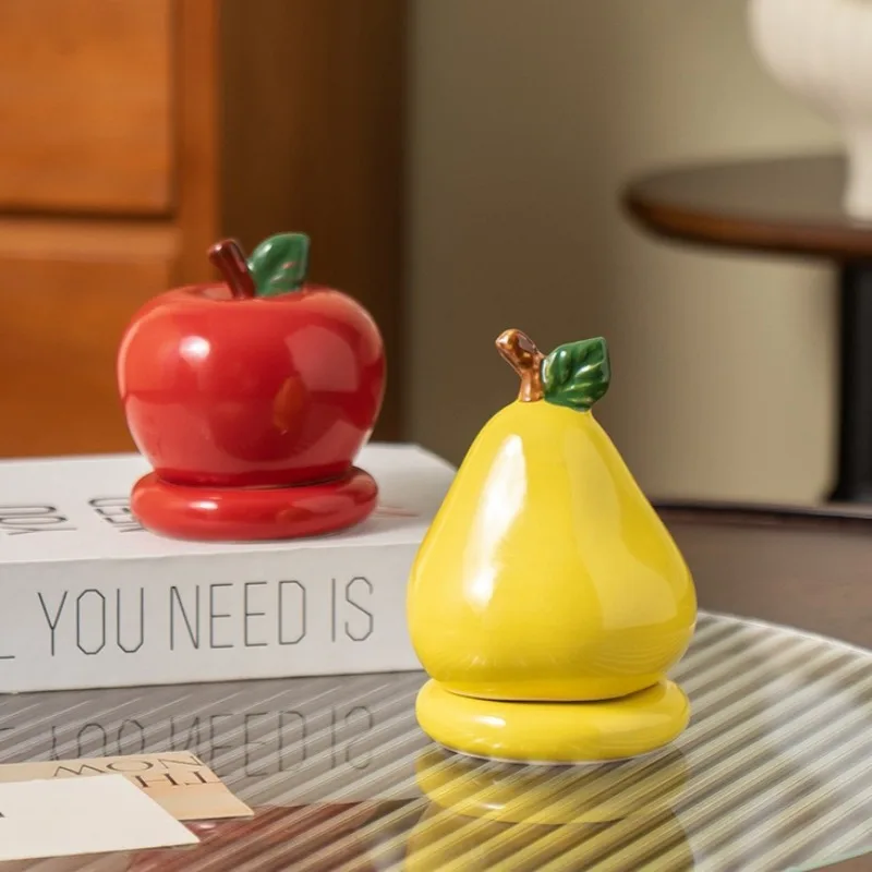 Elegant Ceramic Fruit Shaped Toothpick Holder Realistic Apple Pear Design for Home Dining Table Modern Chinese Style Decorative