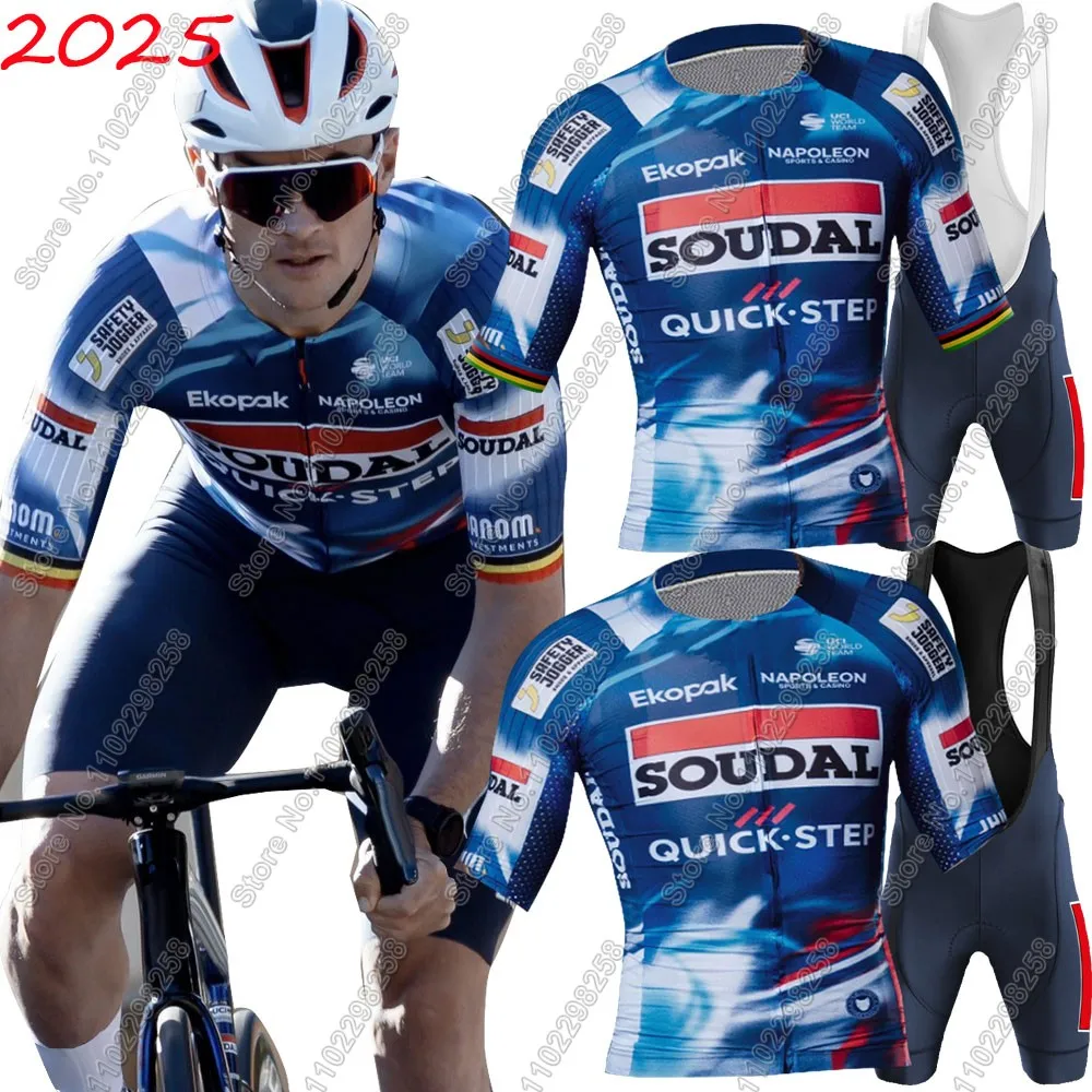 Soudal Quick Step 2025 Cycling Jersey Set world Champion Belgium Clothing Men Road Bike Shirts Suit Bicycle Bib Shorts Maillot