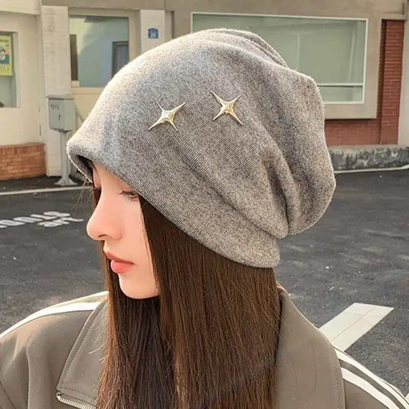 Women's 2026 Spring Autumn Slouchy Beanie Hat Large Size Korean Versatile Warm Earflap Knit Cap Trendy Streetwear Chic