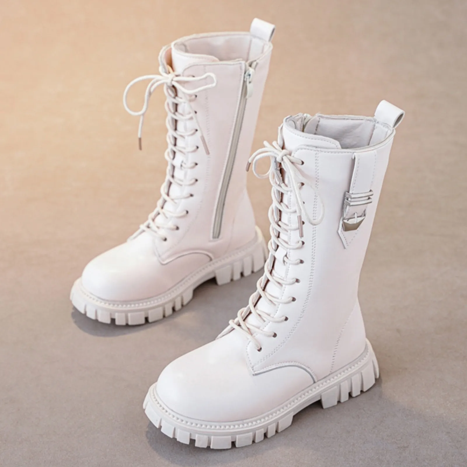 Kids Zipper Knee High Non-Slip Plush Long Snow Boots For Girls High Leather Boots Winter Fashion Sports Boot Princess Shoes 2024