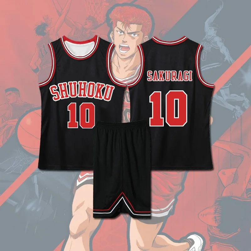 Sakuragi Hanamichi Cosplay Anime Slam Dunk Kaede Rukawa Jersey Shohoku School Basketball Team Uniform Red Black White Sportswear