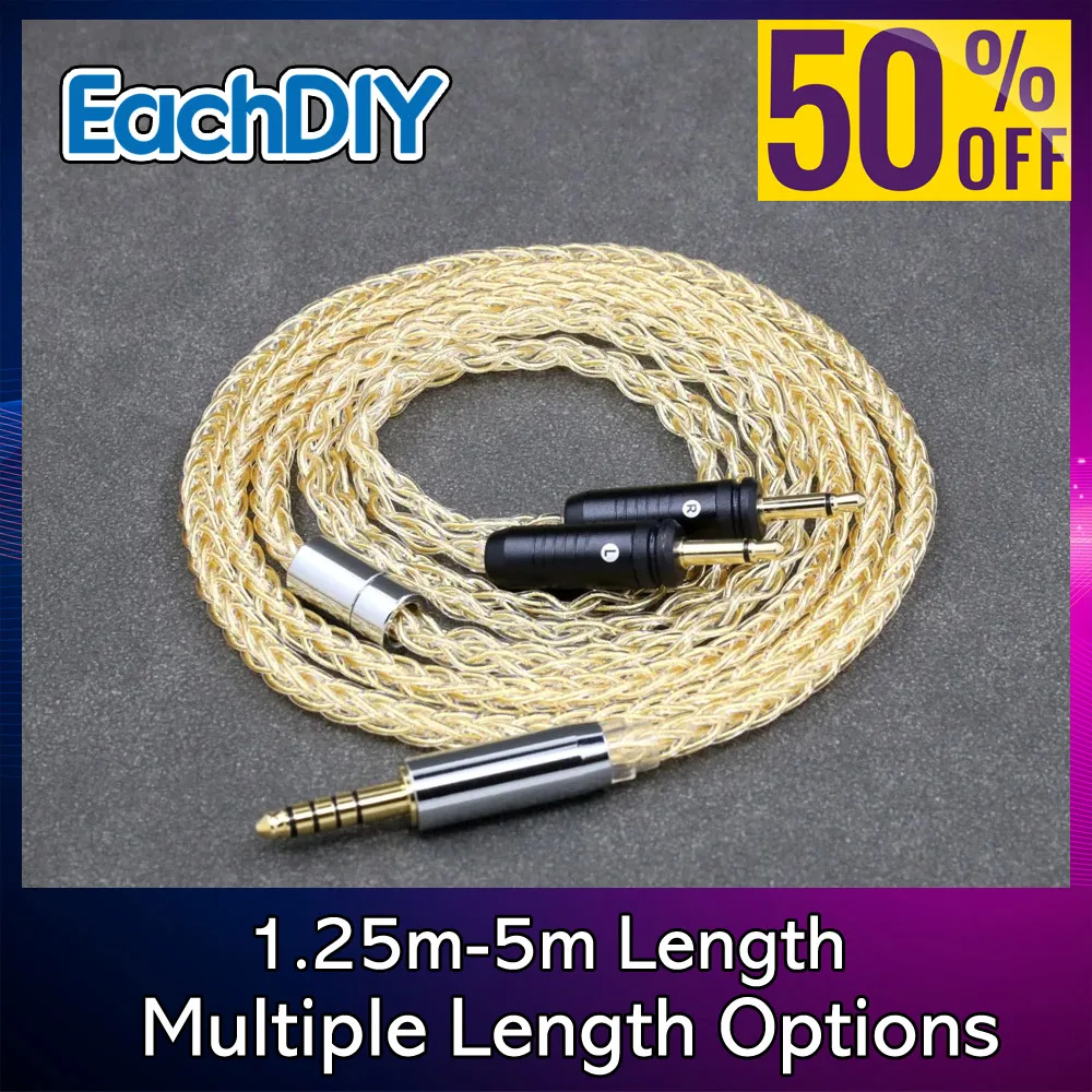 8 Core Pure 7n 99% Silver 24k Plated Gold Earphone Cable For Focal Clear Elear Elex Elegia Stellia Dual 3.5mm pin 8431