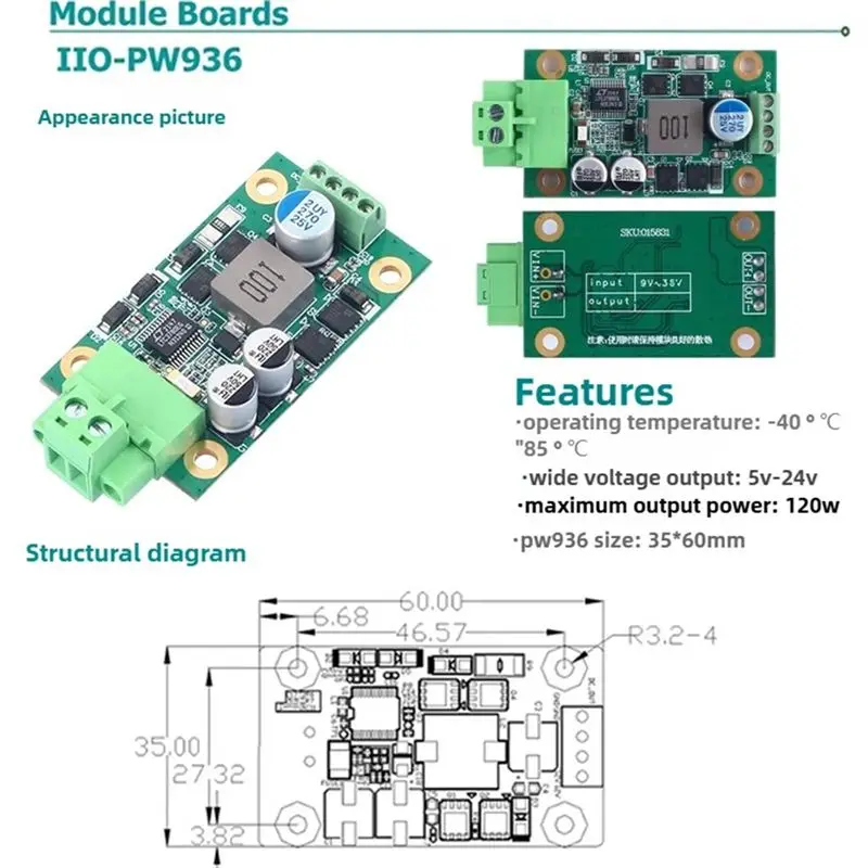 DT17 Industrial-Grade DC-DC Voltage Module 9-36V Input 12V10A Output 120W High-Power Regulator Buck-Boost