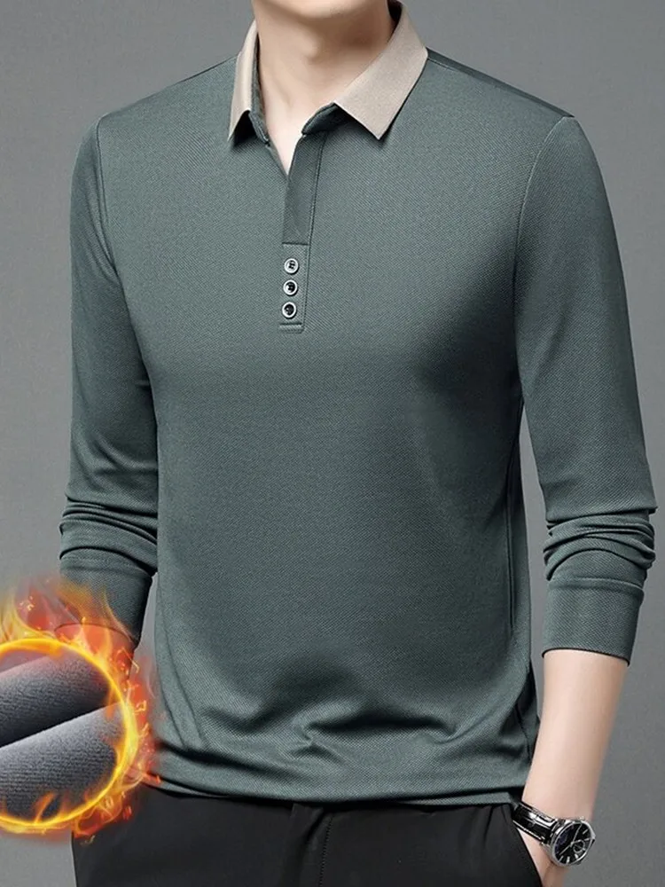 2024 Autunno e Inverno di Nuovo Modo di Cashmere di Spessore Manica Lunga POLO da Uomo Casual Allentato Confortevole T-Shirt di Grandi Dimensioni