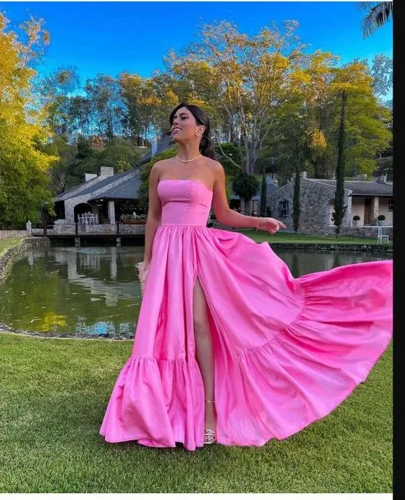 Msikoods Hot Pink Sexy Strapless Prom Dress  Special Occasion Dresses Gala 2024 Wedding Party Dress Dance Banquet Women Gown