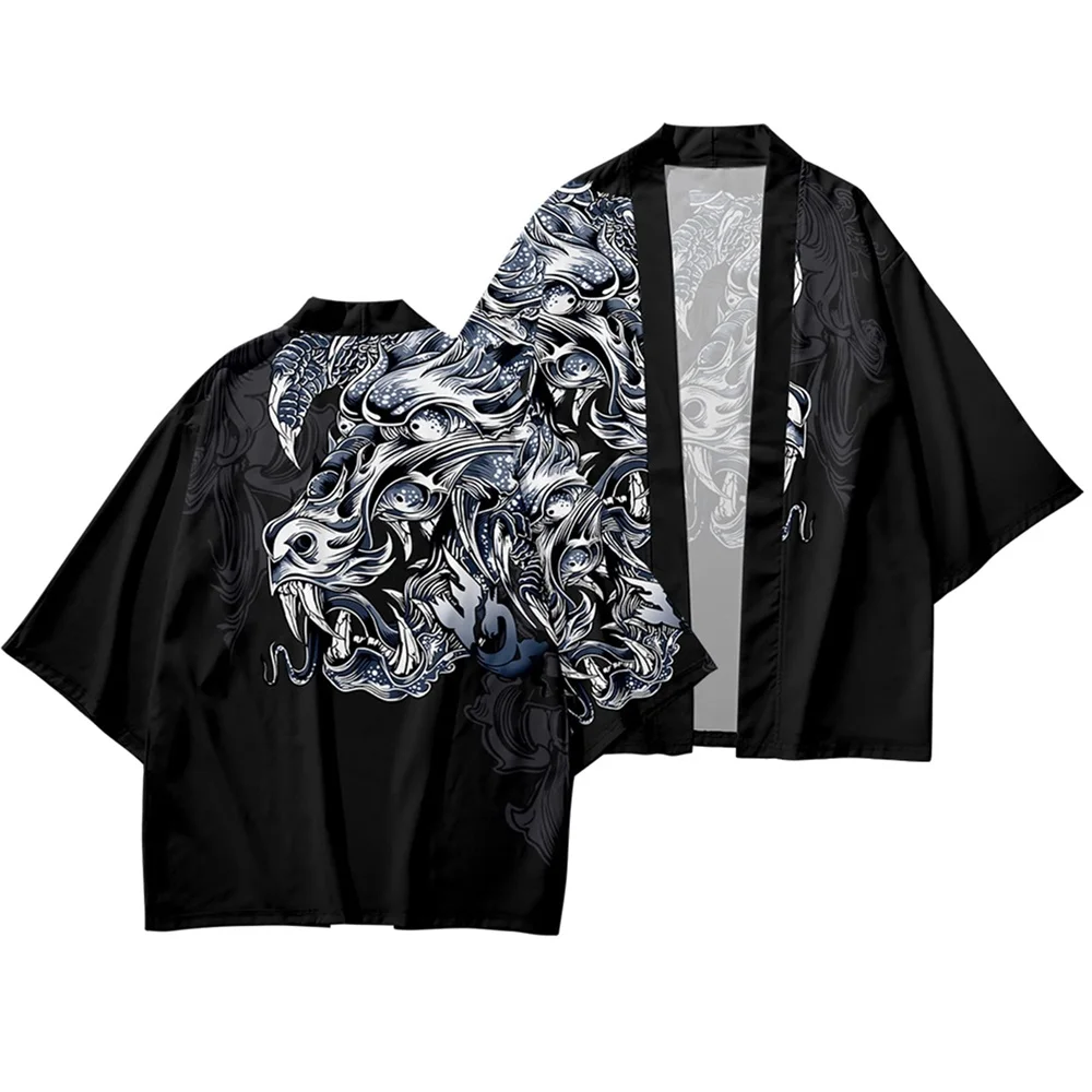 Men's Fashion Japanese Summer Kimono Sunmoon Starlight Printed Japanese Traditional Beach Short-sleeved Shirt For Men And Women