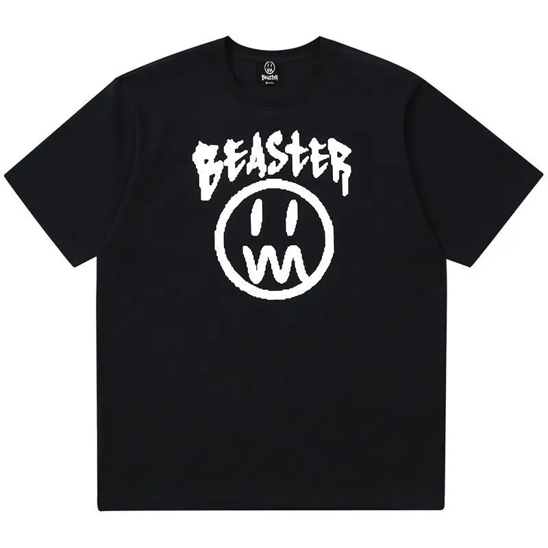 

Little Devil Grimace Print Red Short-sleeved InsT-shirt, Men's Summer White T Couple Outfit American Retro Trendy Top