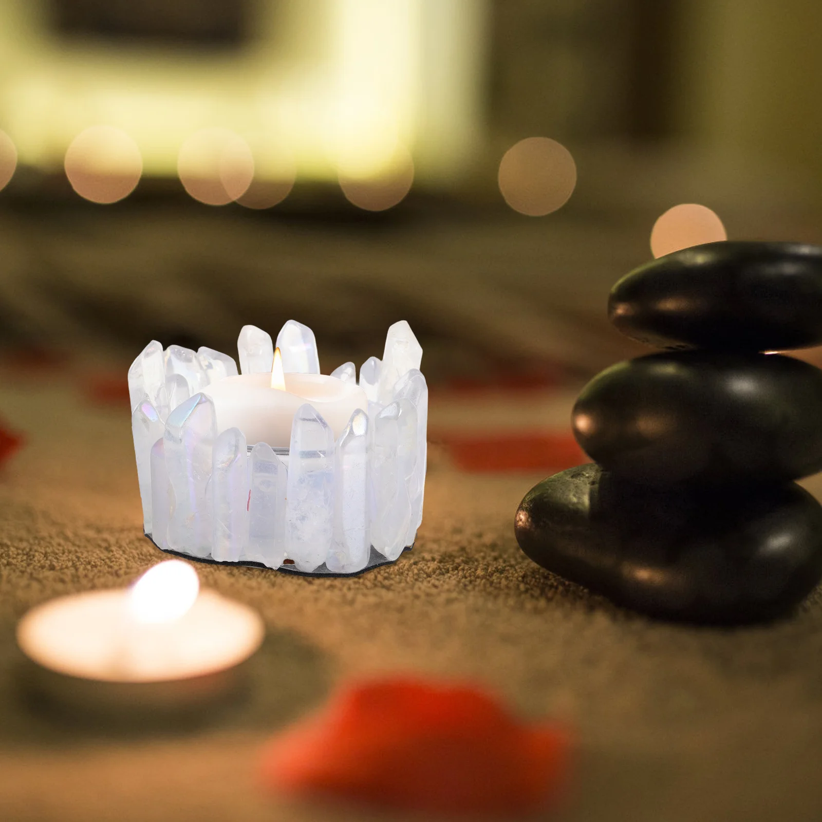 

White Crystal Holder Colorful Quartz Crystal Points Tealight Candlestick Holders for Home Decor Atmosphere Relaxation