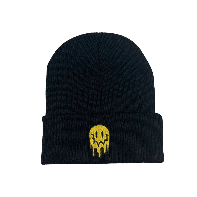 Melting Smiley Face Skullies Embroidered Beanies Hat Men Winter Autunm Warm Knitted Bonnet Cap Soft Wool Skullies Beanies Caps W