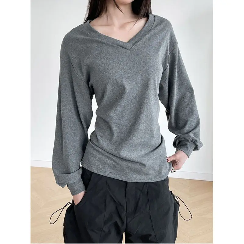 Frau Amerikanischen Stil Vintage Zurück V-ausschnitt Hoodie Elegante Slim Fit Lange Ärmeln Tops Harajuku Streetwear Y2k Tees Chic