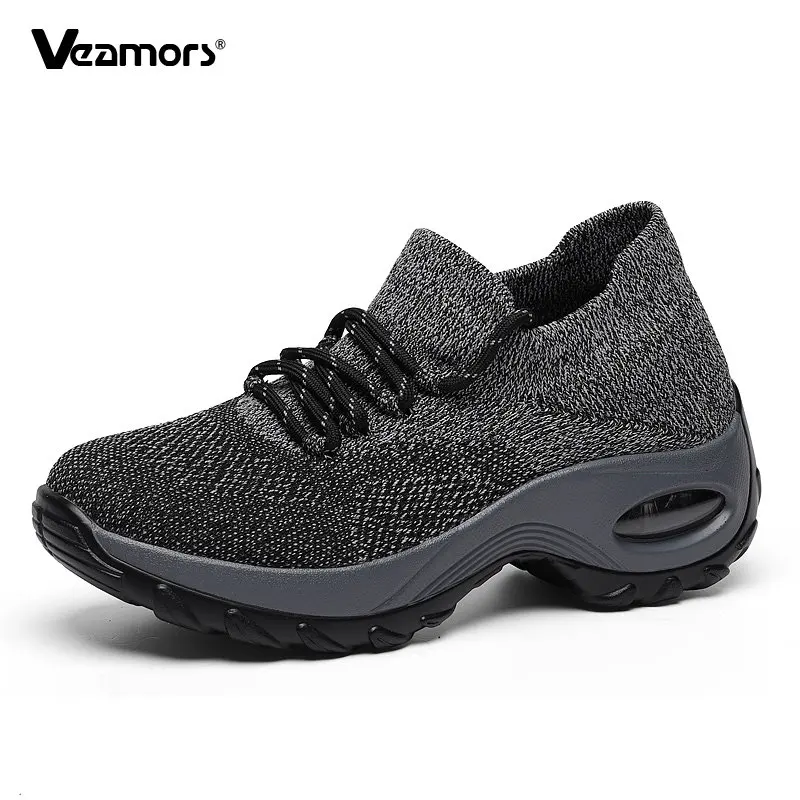 

20 Colors Air Cushioning Women Running Shoes Slip On Sock Sneakers Breathable Mesh Casual Swing Shoes Elasticity Trainers Sport