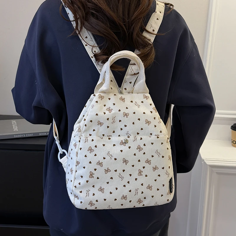 New Corduroy Large Capacity Simple Versatile Zipper Backpacks 2026 Hot Sale Sewing Thread Stylish Design School Bags for Women