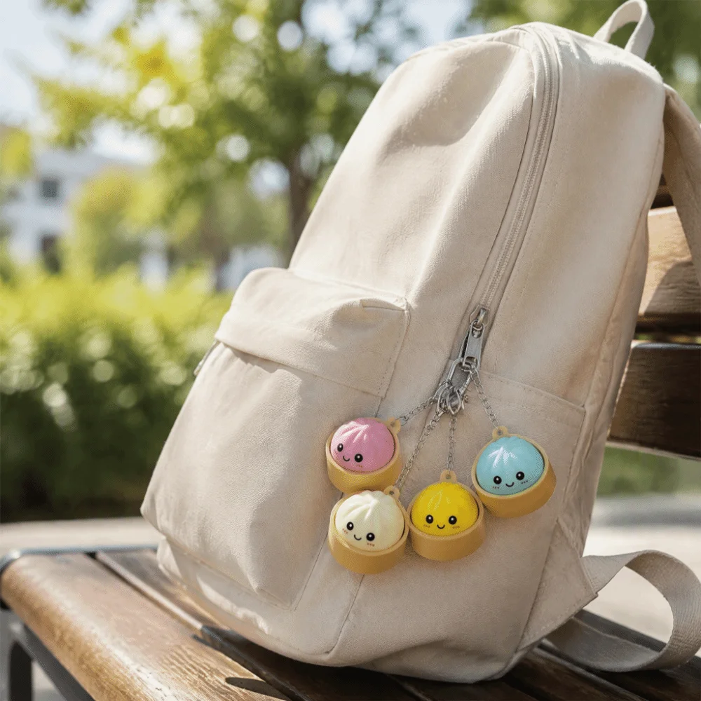 With Steamer Mini Dumplings Squishy Squeezable Pendant Light-Up Steamed Bun Keychain Cute Pinch Fidget Keyboard Fidget Kids