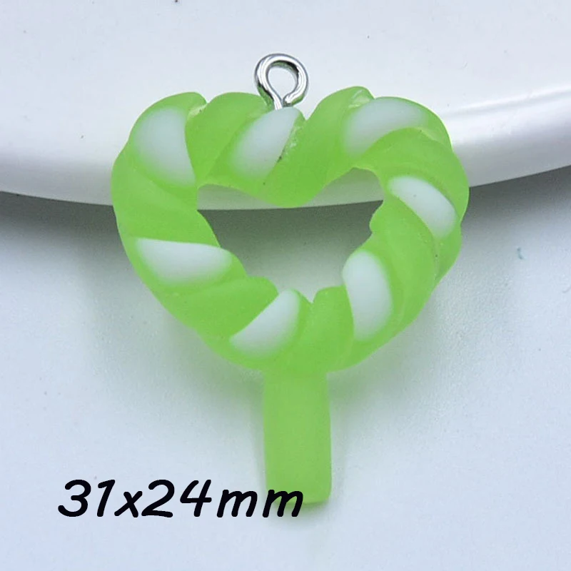 10Pcs Luminous Round Hearts Lollipop Resin Charms for Jewelry Pendants Earrings Necklace Making DIY Keychain Findings Supplies