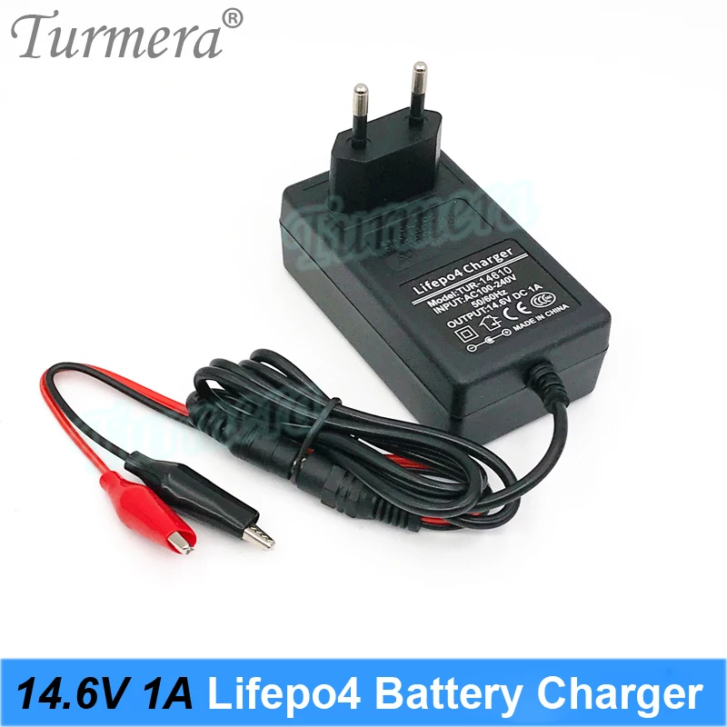 Turmera 4S 14.6V 1A Lifepo4 Battery Charger DC 5.5*2.1mm for 4Series 12V 12.8V 14.4V 18650 32650 32700 33140 Lifepo4 Battery Use