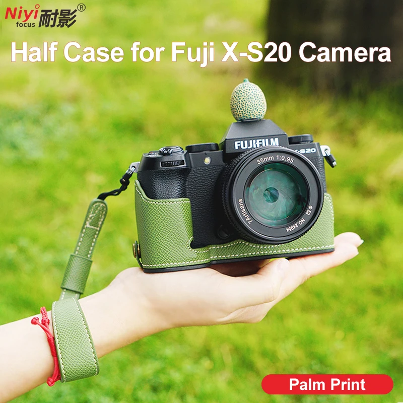 Skórzana podstawa aparatu Fujifilm X-S20 XS20 PU skórzana podstawa do wycięcie w kształcie dłoni Fuji XS20 X-S20 z paskiem na rękę